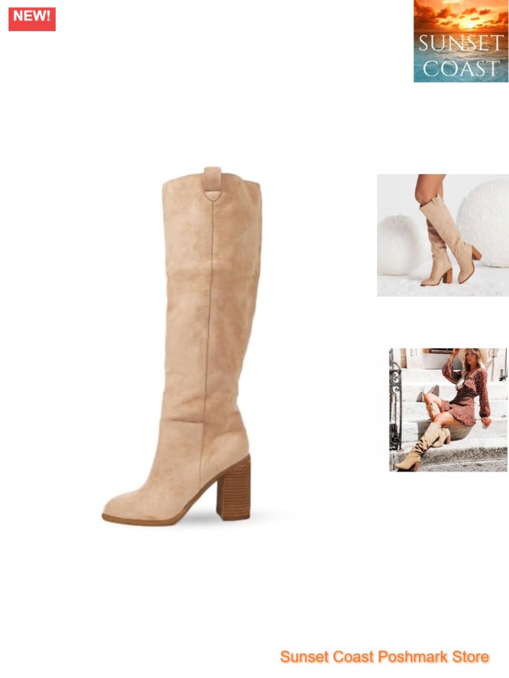 Suede Knee High Boots Tall Slouch Chunky Heel Women Fall Fashion